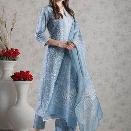 GoSriKi Women Floral Printed Kurta with Trousers & Dupatta-picture-29