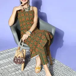 STREET 9 Olive Pure Cotton Print Parade Kurta Set-image-24