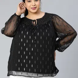 Oxolloxo Black Geometric Print Keyhole Neck Top-image-16