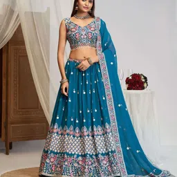 DREAM EXPORTER Embroidered Sequinned Semi-Stitched Lehenga & Blouse With Dupatta-image-5