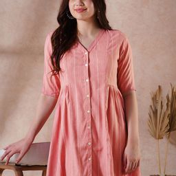 Globus Self Design V-Neck Button Down A-Line Mini Dress-picture-19