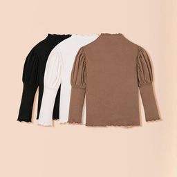 Hopscotch Girls Pack Of 2 Solid Bishop Sleeve High Neck Lettuce Hem Blouses-picture-26