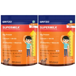 Gritzo Supermilk Height+ (7-12Y Boys) Protein Powder Pack Of 2 - Double Chocolate image 1