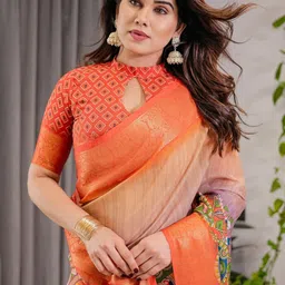 ALMAARI FASHION Ethnic Motifs Printed Zari Pure Cotton Banarasi Saree image 3