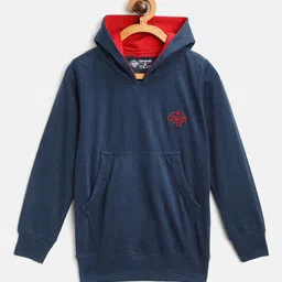 CHIMPRALA Kids Navy Blue Solid Cotton Antimicrobial Hooded Sweatshirt-picture-35