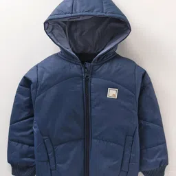 Little Kangaroos Full Sleeves Solid Hooded Quilted Jacket - Navy-image-33