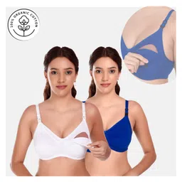 Elite Mom Pack Of 2 Solid Maternity Nursing Bra - White & Blue-picture-18