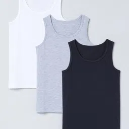Charm n Cherish Pack Of 3 Sleeveless Solid Vests - White Grey & Black-picture-27