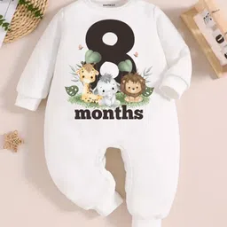 KNITROOT Cotton Full Sleeves Animals & Text Printed Romper - White-picture-22