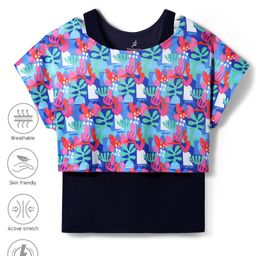 Pine Active Knit Half Sleeves Printed Crop Top With Inner Vest - Navy Blue-picture-41