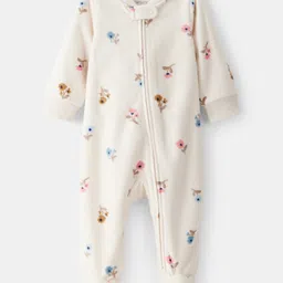 Carter's Knit Full Sleeves Sleep Suit with Floral Print - Ivory-picture-19