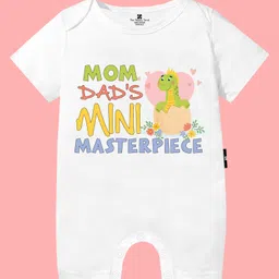 The Peppy Tend 100% Cotton Family Theme Half Sleeves Mom Dads Mini Masterpiece Text Printed Romper - White-image-29