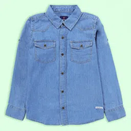 Kiddopanti Denim Woven Full Sleeves Mild Washed Shirt - Light Blue-picture-19