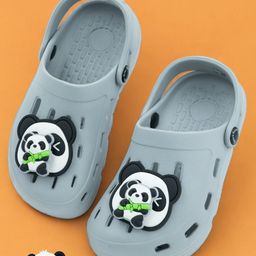 Yellow Bee Perforated Clogs With Panda & Bamboo Rotating Charms - Grey-picture-30