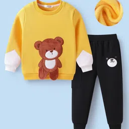 Mark & Mia Full Sleeves Winter Wear T-Shirt & Joggers Set Animal Applique - Yellow & Black-picture-17