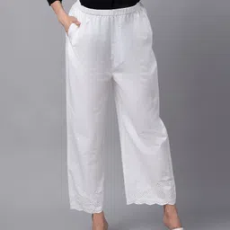 Bella Mama Cotton Woven Schiffli Solid Palazzo - White image 3