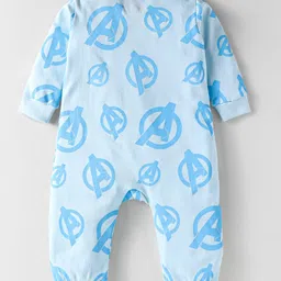 Babyhug Marvel Interlock Knit Full Sleeves Avenger Printed Front Open Romper - Light Blue image 2