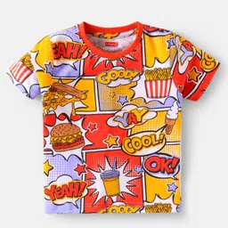 Babyhug Cotton Knit Half Sleeves Shorts Night Suit With Burger & Ice Cream Print - Multicolor image 2