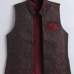 Ahhaaaa Silk Blend Full Sleeves Solid Kurta Pyjama With Embellished Sherwani Set - Maroon image 3