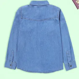 Kiddopanti Denim Woven Full Sleeves Mild Washed Shirt - Light Blue image 3