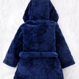 Babyhug Velour Knit Full Sleeves Hooded Bathrobe with Shark Applique & Embroidery - Navy Blue image 2