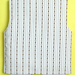 Ministitch Velvet Woven Sleeveless Striped & Abstract Printed Waistcoat - Cream image 3