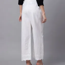 Bella Mama Cotton Woven Schiffli Solid Palazzo - White image 4