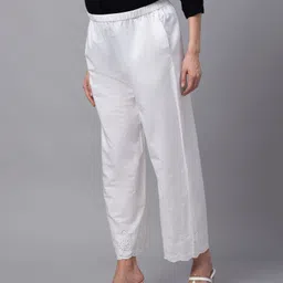 Bella Mama Cotton Woven Schiffli Solid Palazzo - White image 5