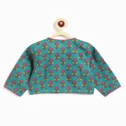 Campana 100% Cotton Woven Three Fourth Sleeves Floral Motifs Printed Gota Lace Embellished Coordinating Lehenga Choli - Green & Purple image 5