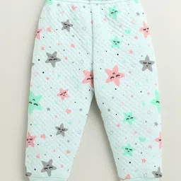 Bumzee Knit Full Sleeves Winter Wear Front Open T-Shirt & Lounge Pant Co-Ord Set With Star Print - Mint Green image 4