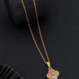 SZN Set Of 2 Stainless Steel Gold-Plated Artificial Beaded Enamelled Pendant With Chain image 4