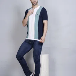 PULAKIN Colourblocked Polo Collar Pure Cotton T-Shirt image 2