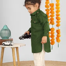 Polka Tots Kids Shirt Collar Long Sleeves Kurta with Pyjamas image 3