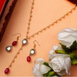 AARSEE OFFICIAL 22Kt Gold-Plated Pink Enamel Kundan Pearl Necklace With Earring-picture-27