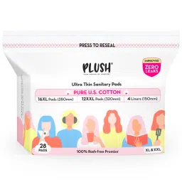 Plush Ultra-Thin Sanitary Pads For Women 28 Pcs PAD + 4 Liners (16L+ 12XL+ 4 Free Liners) Super Saver Pack image 1