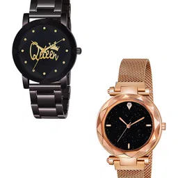 CSAMON Women Pack of 2 Bracelet Style Strap Analogue Watch Metal_queen_379_RoseGold_4-image-39