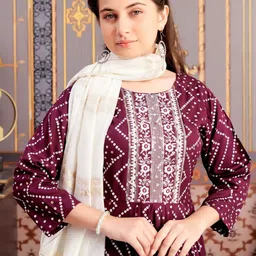 BAESD Girls Bandhani Printed Pleated Sequinned Round Neck A-Line Kurta image 2