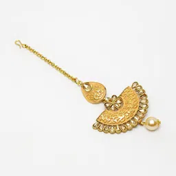 ANIKAS CREATION Gold-Plated Artificial Stones & Beads Studded Maang Tikka Head Jewellery image 3