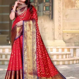 AKSH FASHION Red Silk Blend Sarees-image-48