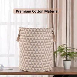 Aura 3Pcs Grey & Brown Triangle Printed Cotton Foldable Laundry Bags - 60 L Each image 5
