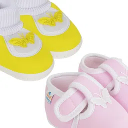 NESKA MODA 0 To 6 Months Set of 2 Pair Newborn Baby Boys & Girls Soft Cotton Butterfly Baby Booties-picture-23