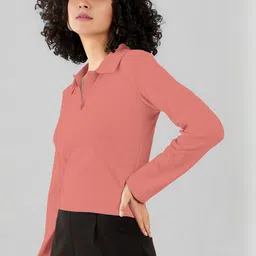 Maheshvi Women Ribbed Shirt Collar Long Sleeves Top image 4