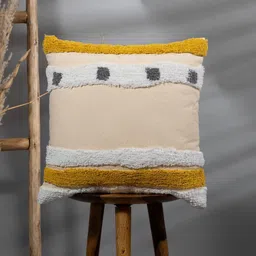THEGASBH Yellow & White Striped Square Cotton Cushion Cover-image-88