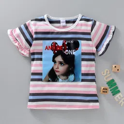 Meng Wa Half Sleeves Tee Girl Print - Peach-picture-20