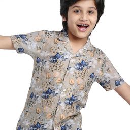 ARIAS By LARA DUTTA Boys Floral Printed Cuban Collar Cotton Shirt-picture-2