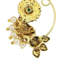 FEMMIBELLA Gold-Plated Green Stone & Cubic Zirconia Studded Vilandi Nosepin image 3