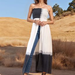 RARE Women Tie and Dye Colourblocked Off-Shoulder Smocked Maxi Longline Top-picture-40