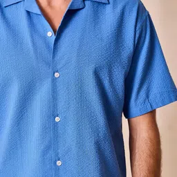 Aldeno Men Standard Relaxed Fit Textured Cuban Collar Pure Cotton Casual Shirt image 2