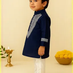 NFC CREATION Boys Ethnic Motifs Printed Regular Dupion Silk Kurta with Pyjamas image 2