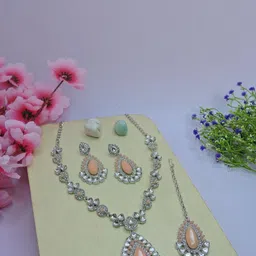 Anouk Rhodium-Plated Stone-Studded Jewellery Set image 2